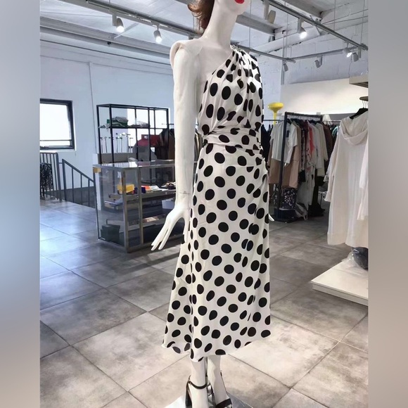 US 2 DOLCE & GABBANA RUCHED POLKA DOT CHIFFON SLEEVE MIDI DRESS NWT - Picture 4 of 14